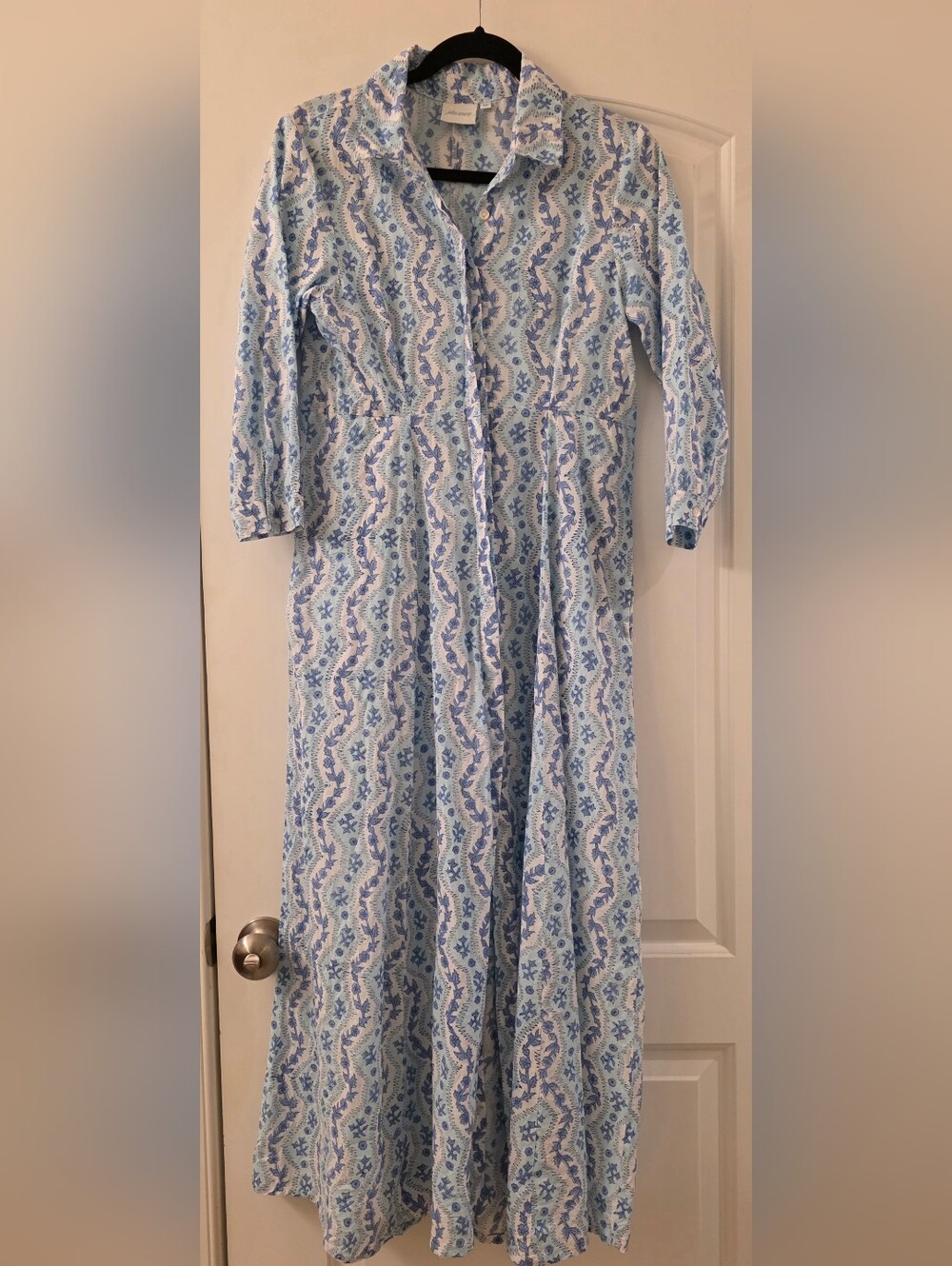 Light Blue Printed Long Sleeve Maxi Dress